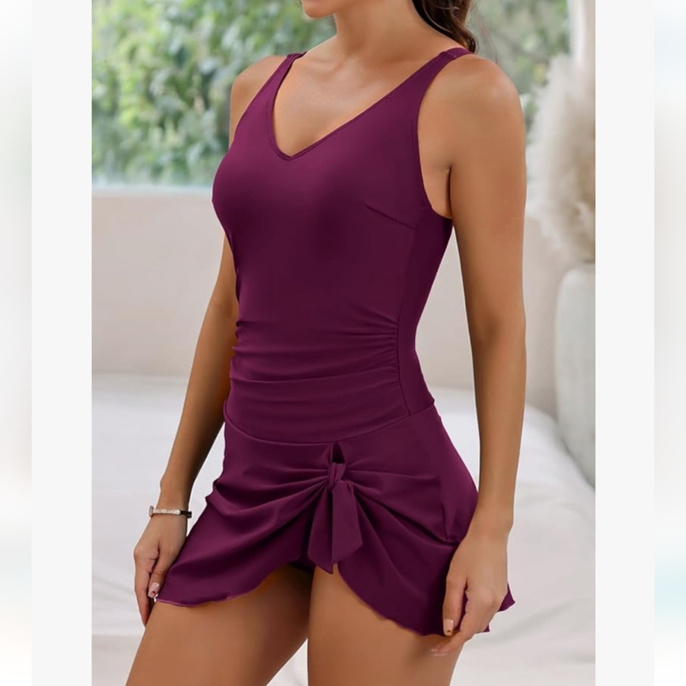 AIDONGER One Piece Tummy Control Swimdress - Picture 3 of 6